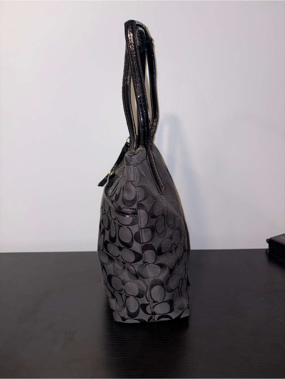 Coach F26706 Signature Gray Black Tote Shoulder Bag Snake Print Stripe - Picture 5 of 14